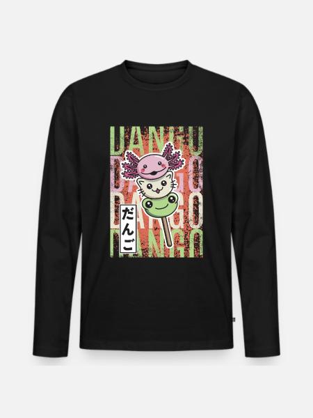 Dango Kawaii axolotl chat grenouille - T-shirt manches longues Premium bio Homme - noir