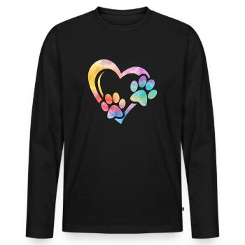Dog Paw Print Heart Paw Dog Mom Dog Lover - Men's Premium Organic Long Sleeve Shirt - black - Front - Nico (187cm)