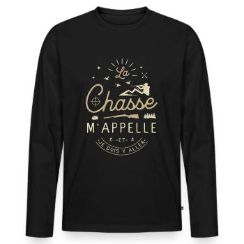 Chasse Appelle Chassé Chasseur Chasser Humour - T-shirt manches longues Premium bio Homme - noir - Devant - Nico (187cm)