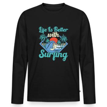 Surfeur Palmiers Été Soleil Plage Surf - T-shirt manches longues Premium bio Homme - noir - Devant - Nico (187cm)