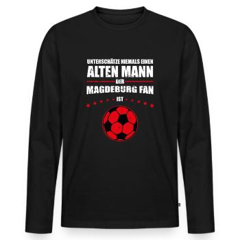 Alter Mann - Magdeburg Fan | Retro Vintage Design - Männer Premium Bio Langarmshirt - Schwarz - Vorne - Nico (187cm)