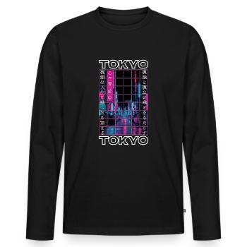 Japan 80s Retro Tokyo Aesthetics Vaporwave - Men's Premium Organic Long Sleeve Shirt - black - Front - Nico (187cm)
