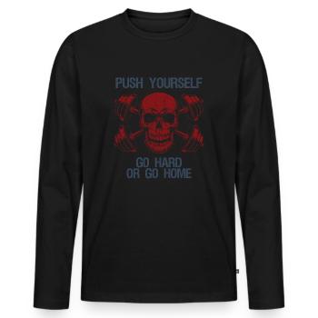 Bodybuilding Vintage Gym Fitness - Männer Premium Bio Langarmshirt - Schwarz - Vorne - Nico (187cm)