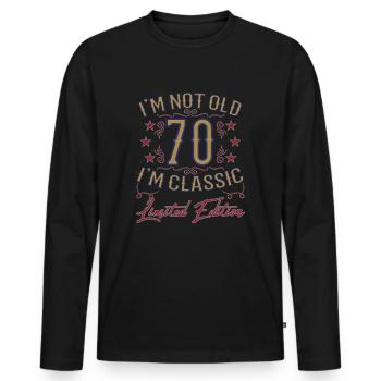 70th Birthday Vintage Funny Saying - Men's Premium Organic Long Sleeve Shirt - black - Front - Nico (187cm)