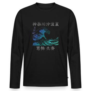 Japan Vintage Kanagawa 80s Aesthetic - Men's Premium Organic Long Sleeve Shirt - black - Front - Nico (187cm)