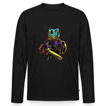 Ritter Frosch Schild Krieger Schwert Cavalier Geschenk - Männer Premium Bio Langarmshirt - Schwarz - Vorne - Nico (187cm)