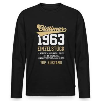 63. GEBURTSTAG OLDTIMER 1963 - Männer Premium Bio Langarmshirt - Schwarz - Vorne - Nico (187cm)