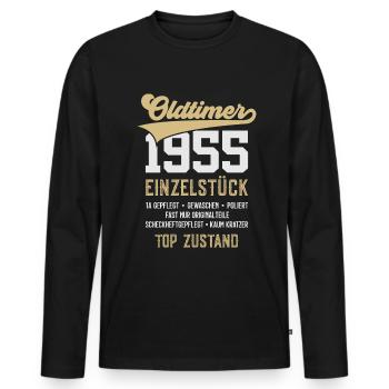 71. GEBURTSTAG OLDTIMER 1955 - Männer Premium Bio Langarmshirt - Schwarz - Vorne - Nico (187cm)