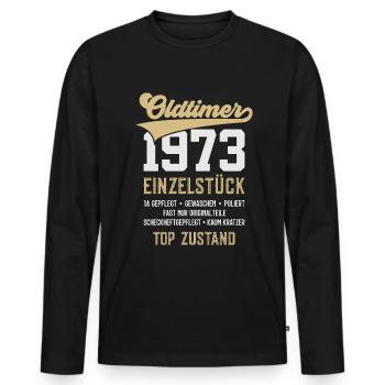 53. GEBURTSTAG OLDTIMER 1973 - Männer Premium Bio Langarmshirt - Schwarz - Vorne - Nico (187cm)