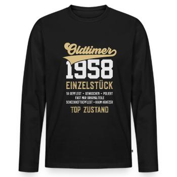 68. GEBURTSTAG OLDTIMER 1958 - Männer Premium Bio Langarmshirt - Schwarz - Vorne - Nico (187cm)