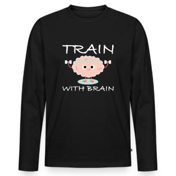 Train with brains | Fitness, Brain, Dumbbell - Men's Premium Organic Long Sleeve Shirt - black - Front - Nico (187cm)