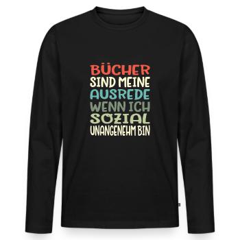 Bücher sind meine Ausrede - Männer Premium Bio Langarmshirt - Schwarz - Vorne - Nico (187cm)