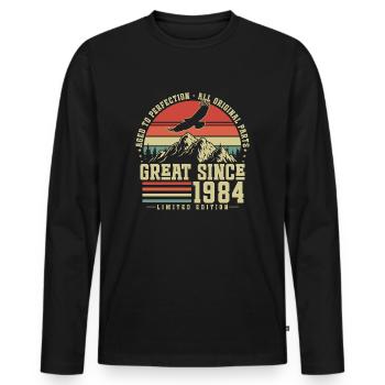 Great Since 1984 Vintage Birthday Retro - Men's Premium Organic Long Sleeve Shirt - black - Front - Nico (187cm)