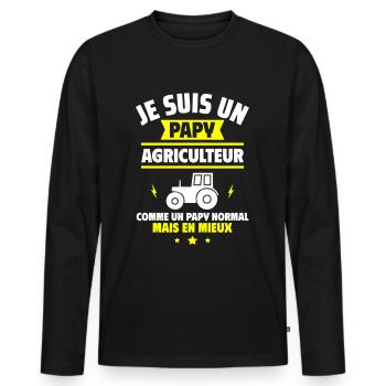Papy agriculteur plus cool, fête des grands-pères - T-shirt manches longues Premium bio Homme - noir - Devant - Nico (187cm)