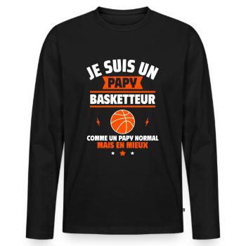 Papy basketteur plus cool, fête des grands-pères - T-shirt manches longues Premium bio Homme - noir - Devant - Nico (187cm)