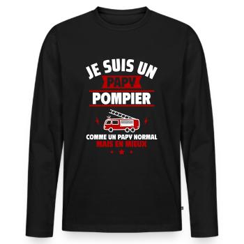 Papy pompier plus cool, fête des grands-pères - T-shirt manches longues Premium bio Homme - noir - Devant - Nico (187cm)