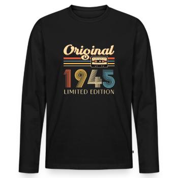 80e anniversaire Original 1945 80 ans cadeau - T-shirt manches longues Premium bio Homme - noir - Devant - Nico (187cm)