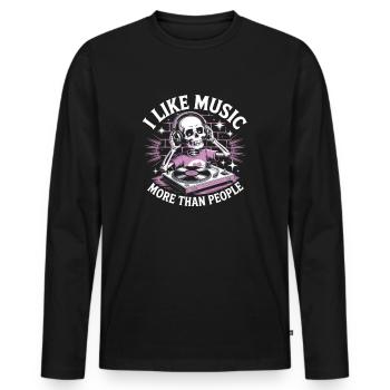 I Like Music More Than People Skeleton - Men's Premium Organic Long Sleeve Shirt - black - Front - Nico (187cm)