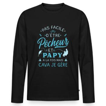 Papy Pêcheur Humour Pêche Grands Pères - T-shirt manches longues Premium bio Homme - noir - Devant - Nico (187cm)