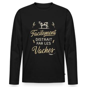 vache humour agricultrice agriculteur vintage fête - T-shirt manches longues Premium bio Homme - noir - Devant - Nico (187cm)