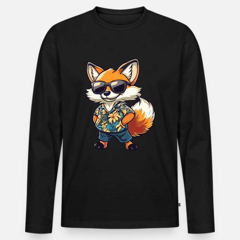 Fuchs Comic Lustig Sommer - Männer Premium Bio Langarmshirt - Schwarz