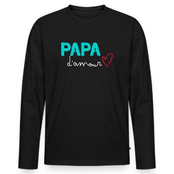 Papa D'Amour Le Papa Le Plus Gentil Du Monde - T-shirt manches longues Premium bio Homme - noir - Devant - Nico (187cm)