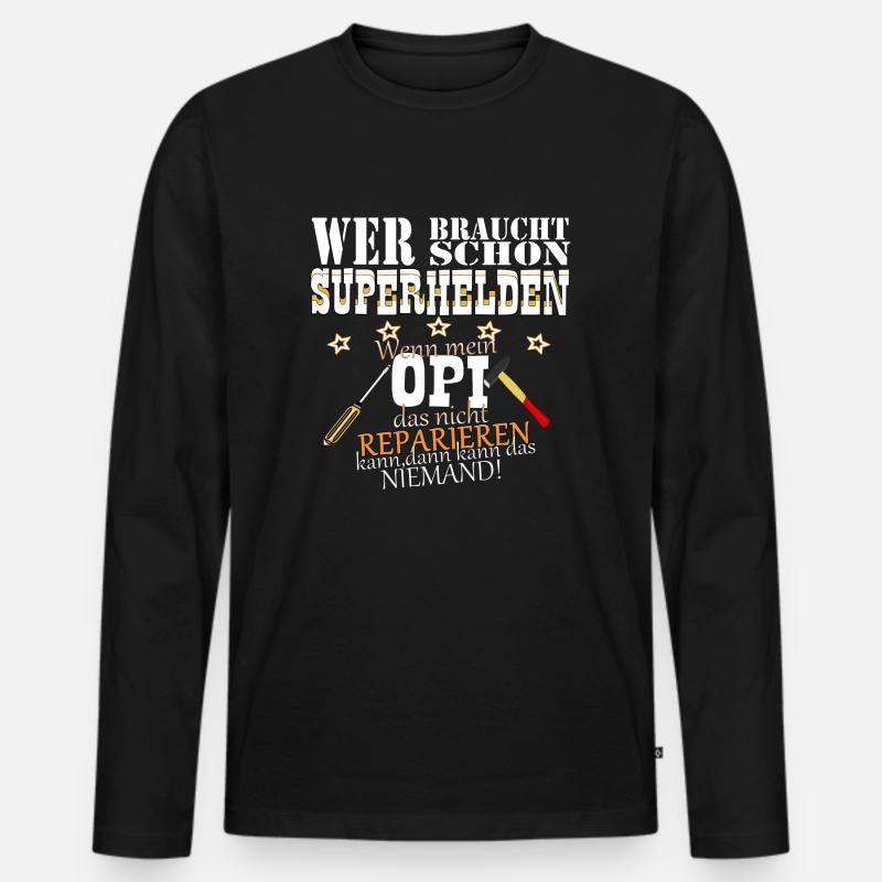 Opi Superheld - Männer Premium Bio Langarmshirt - Schwarz