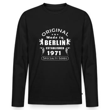 made_in_berlin1971_02 - Männer Premium Bio Langarmshirt - Schwarz - Vorne - Nico (187cm)