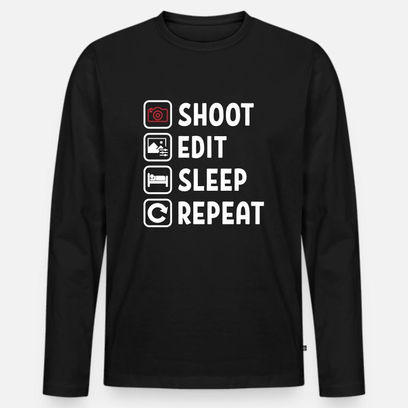 Shoot Edit Sleep Repeat - Männer Premium Bio Langarmshirt - Schwarz