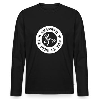 Chasseur de père en fils - T-shirt manches longues Premium bio Homme - noir - Devant - Nico (187cm)