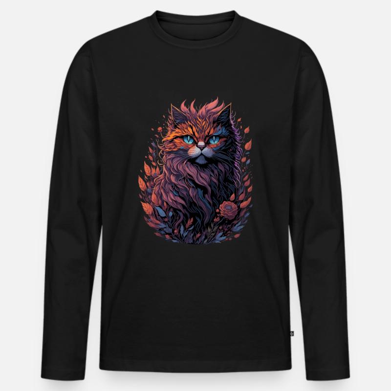 Flower Cat - Männer Premium Bio Langarmshirt - Schwarz