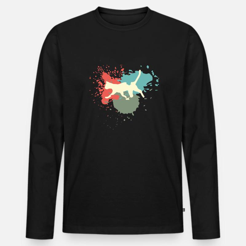 Katze Retro Farbenklecks - Männer Premium Bio Langarmshirt - Schwarz