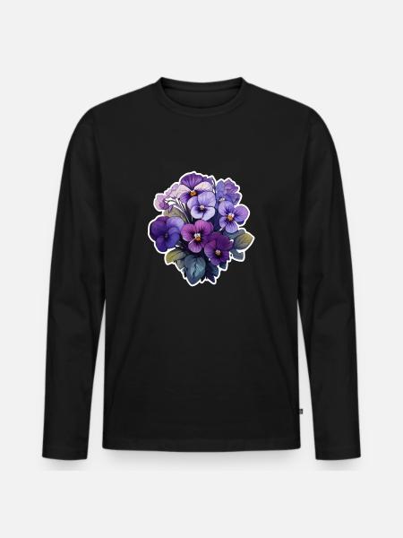 Pensée beaucoup de fleurs - T-shirt manches longues Premium bio Homme - noir