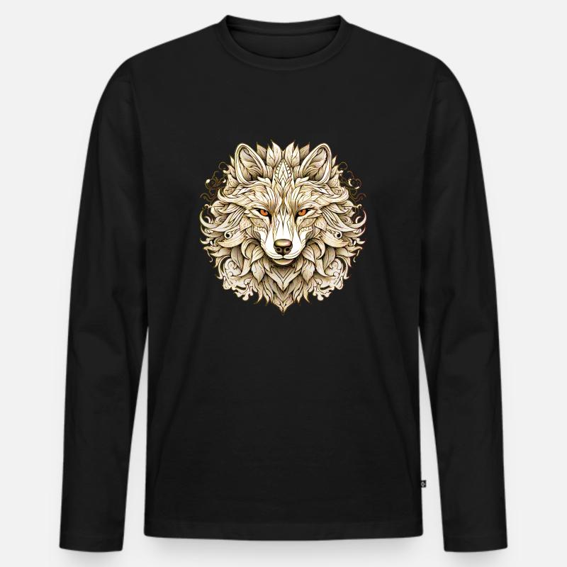 Goldener Wolf - Männer Premium Bio Langarmshirt - Schwarz