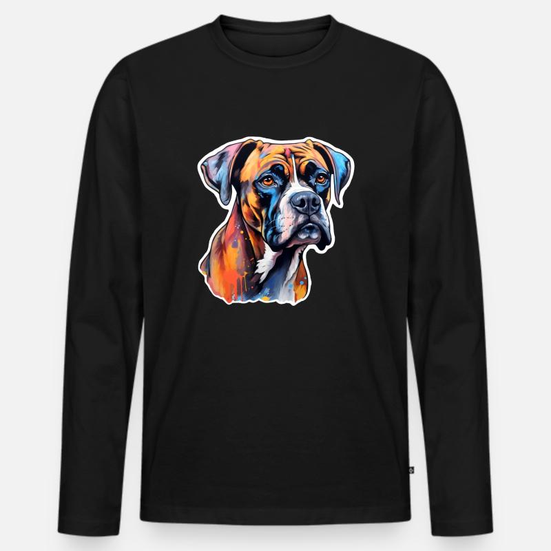 Boxerkopf psychedelisch - Männer Premium Bio Langarmshirt - Schwarz
