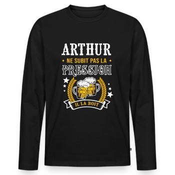Arthur bière Arthur cadeau arthur fêtes - T-shirt manches longues Premium bio Homme - noir - Devant - Nico (187cm)
