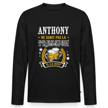 Anthony bière anthony cadeau anthony fêtes - T-shirt manches longues Premium bio Homme - noir - Devant - Nico (187cm)