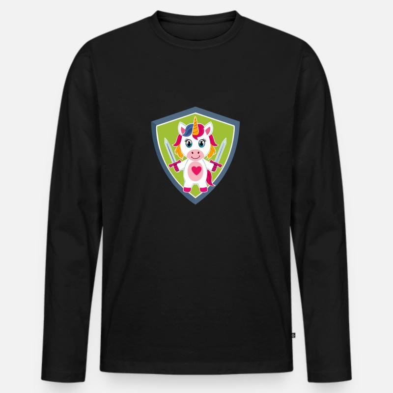 Einhorn Schutzengel - Männer Premium Bio Langarmshirt - Schwarz