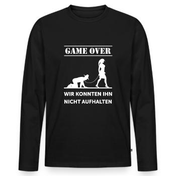 JGA - Game Over Wir konnten Ihn nicht aufhalten - Männer Premium Bio Langarmshirt - Schwarz - Vorne - Nico (187cm)