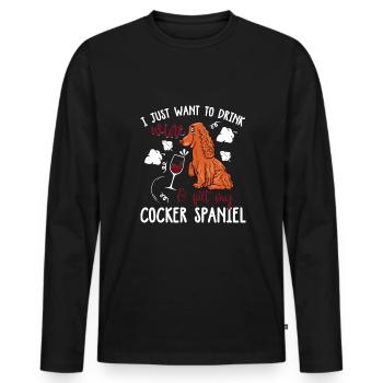 Boisson au vin et cocker épagneul - T-shirt manches longues Premium bio Homme - noir - Devant - Nico (187cm)