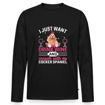 Drink Wine Cuddle With Cocker Spaniel - Men's Premium Organic Long Sleeve Shirt - black - Front - Nico (187cm)