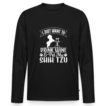 Drink Wine And Shih Tzu Pet Funny - Men's Premium Organic Long Sleeve Shirt - black - Front - Nico (187cm)