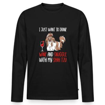 Drink wine cuddling with Shih Tzu dog owners - Men's Premium Organic Long Sleeve Shirt - black - Front - Nico (187cm)