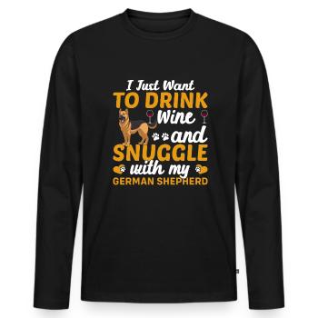 Wein Trinken Kuscheln Mit Deutschem Schäferhund - Männer Premium Bio Langarmshirt - Schwarz - Vorne - Nico (187cm)