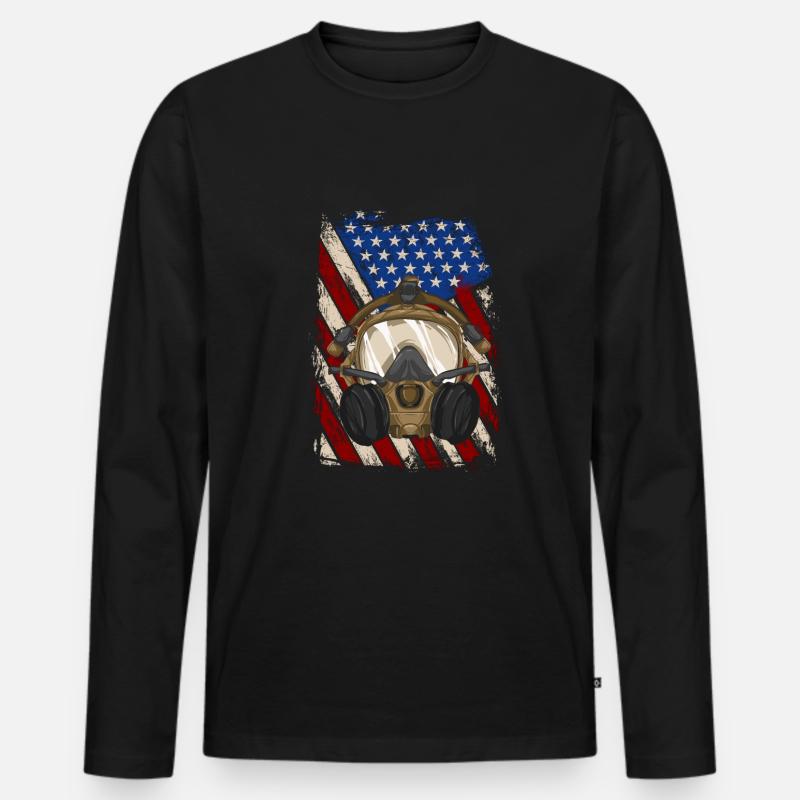 USA-Flagge mit Gasmaske - Schädlingsbekämpfung - Männer Premium Bio Langarmshirt - Schwarz