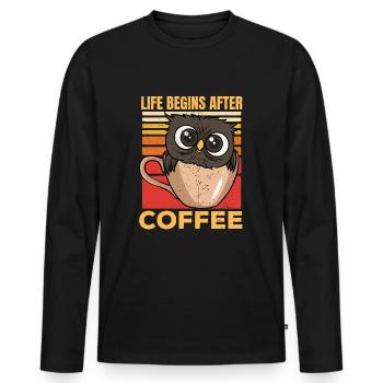 Cute Owl Coffee Lover Life Is Better After Coffee - Men's Premium Organic Long Sleeve Shirt - black - Front - Nico (187cm)