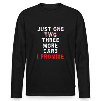 Juste trois voitures de plus que je promets à une drôle de voiture mécanique - T-shirt manches longues Premium bio Homme - noir - Devant - Nico (187cm)