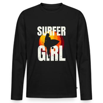Surfer Girl Cool Surfing Vintage Surf Summer - Men's Premium Organic Long Sleeve Shirt - black - Front - Nico (187cm)