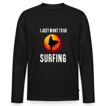 Je veux juste aller surfer rétro beach vintage surfer - T-shirt manches longues Premium bio Homme - noir - Devant - Nico (187cm)