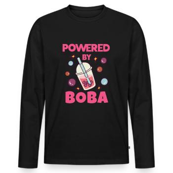 Boba Bubble Tea Lover Cute Kawaii Style Powered By - Men's Premium Organic Long Sleeve Shirt - black - Front - Nico (187cm)